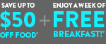 Save up to 50% + enjoy a week free breakfast
